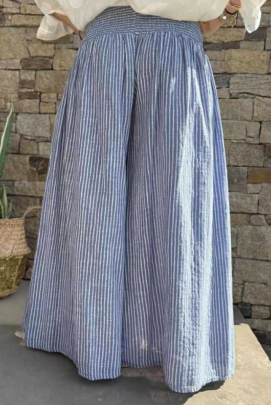 Marina Chalk Stripe Palazzo Pant Denim 